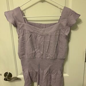 Market & Spruce Purple Smocked Ruffled Cap Sleeve Blouse